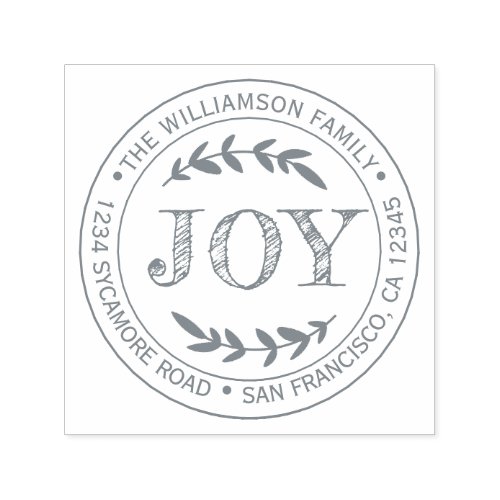 Christmas New Year Joy Family Round Return Address Self_inking Stamp
