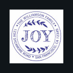 Christmas New Year Joy Family Round Return Address Self-inking Stamp<br><div class="desc">Christmas family round return address self-inking stamp with your name and address in dark blue violet stylish typography with a pretty hand drawn JOY text illustration. Simply add your name and address. Exclusively designed for you by Happy Dolphin Studio. If you need any help or matching products please contact us...</div>