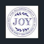 Christmas New Year Joy Family Round Return Address Self-inking Stamp<br><div class="desc">Christmas family round return address self-inking stamp with your name and address in dark blue violet stylish typography with a pretty hand drawn JOY text illustration. Simply add your name and address. Exclusively designed for you by Happy Dolphin Studio. If you need any help or matching products please contact us...</div>