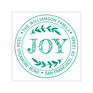 Christmas New Year Joy Family Round Return Address Self-inking Stamp