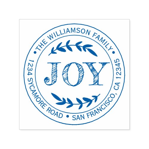 Christmas New Year Joy Family Round Return Address Self_inking Stamp