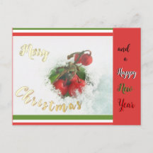 Christmas & New Year Red Berries Cust. Postcard