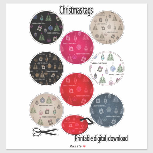 Christmas, new year, retro, vintage sticker (Sheet)