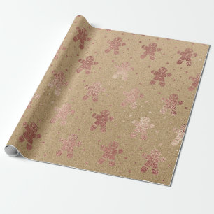 Christmas New Year Rose Gold Gingerbread Man Kraft Wrapping Paper