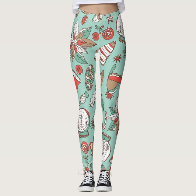 Christmas New Year: Vintage Hand Drawn Leggings (Front)