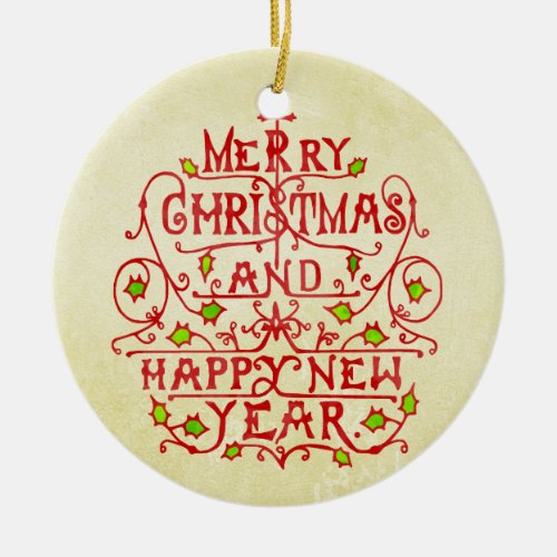 Christmas New Year Vintage Typography Ceramic Ornament