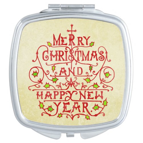 Christmas New Year Vintage Typography Mirror For Makeup