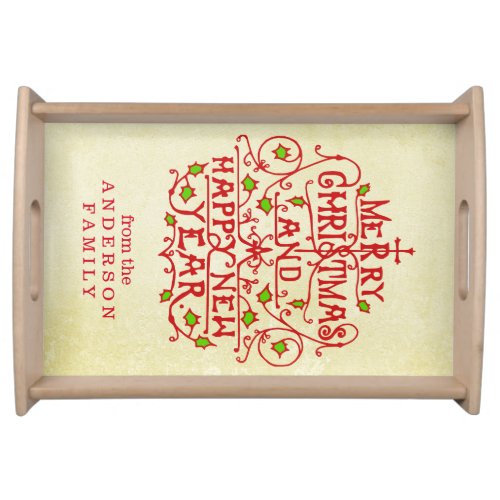 Christmas New Year Vintage Typography Personalized Serving Tray