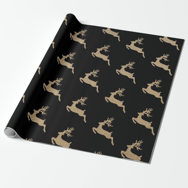 Christmas New Year Vip Deer Black Cardboard Wrapping Paper (Unrolled)