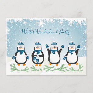 Christmas, New Year Winter Penquins Party Invitation