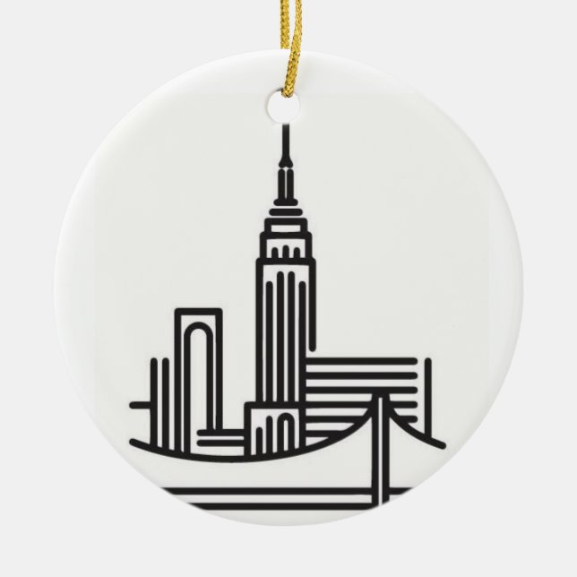 Christmas New York City Skyline Ceramic Ornament (Front)