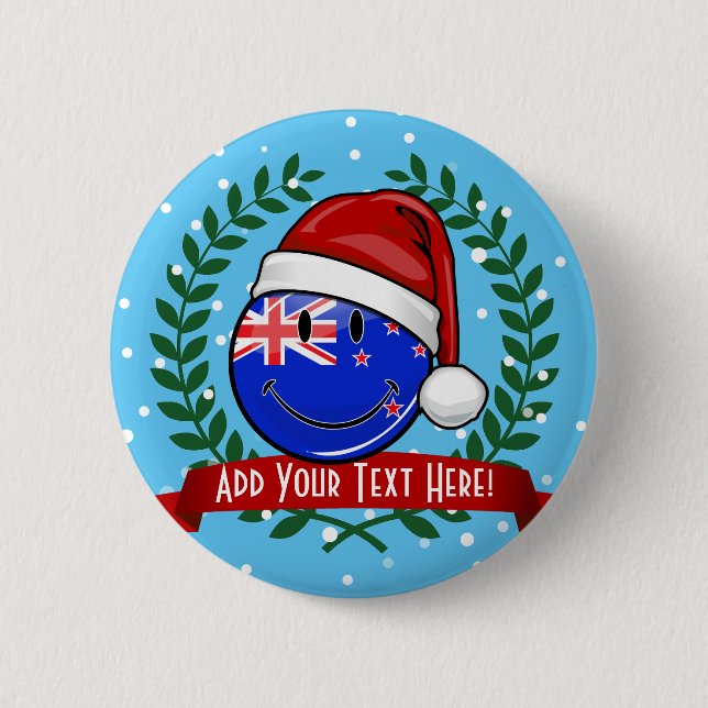 Christmas New Zealand Style Smiling Flag Pinback Button (Front)