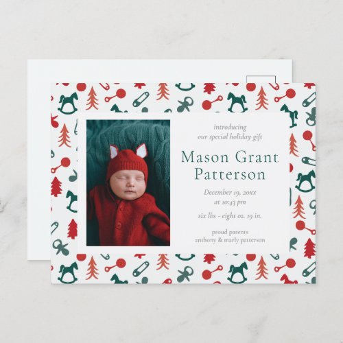 Christmas Newborn Announcement Postcard