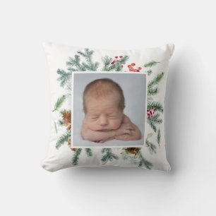Christmas Newborn Stat Photo  Throw Pillow