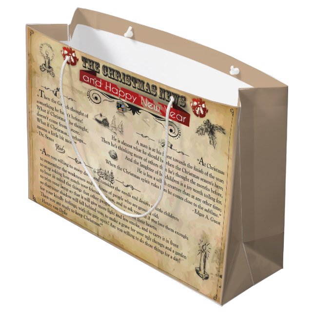Christmas News Gift Bag - Large, Glossy (Back Angled)