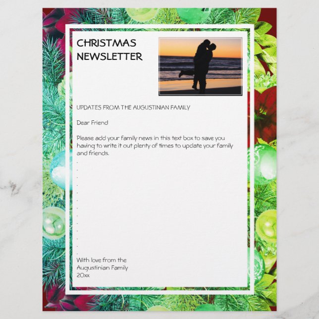 CHRISTMAS NEWSLETTER | Festive Wreath with Photo Letterhead (Front)