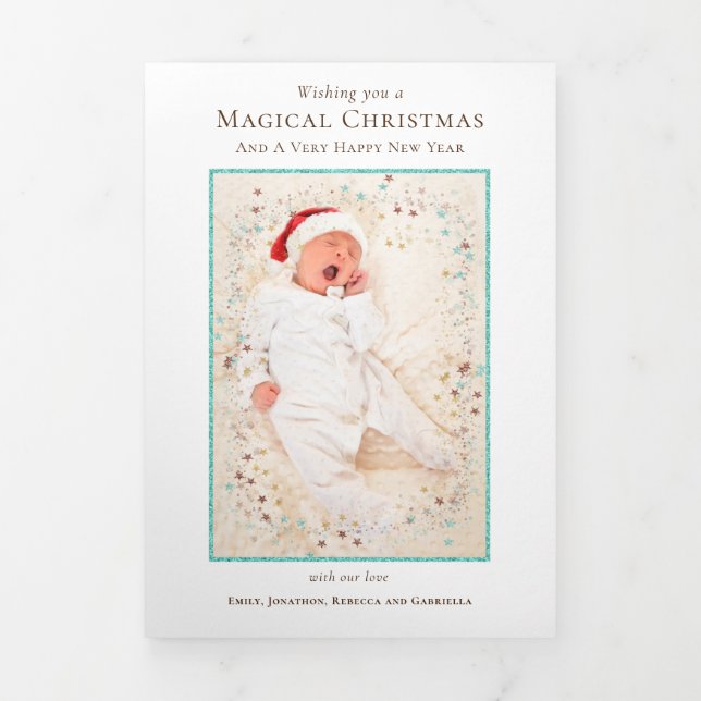 Christmas Newsletter Year In Review 11 Photos Tri-Fold Holiday Card (Cover)