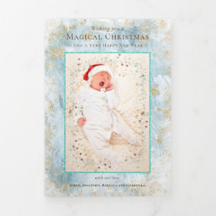 Christmas Newsletter Year In Review Photos Frosty Tri-Fold Holiday Card