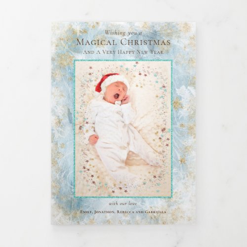 Christmas Newsletter Year In Review Photos Frosty  Tri_Fold Holiday Card