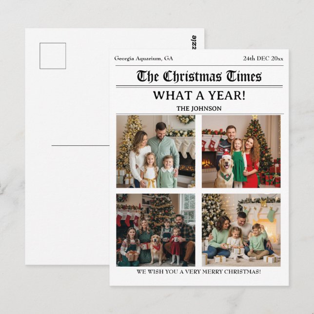 Christmas Newspaper Family Newsletter Photo Postcard (Front/Back)