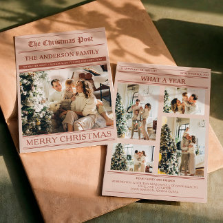 Christmas Newspaper Reddish Warm Photo What a Year Holiday Card