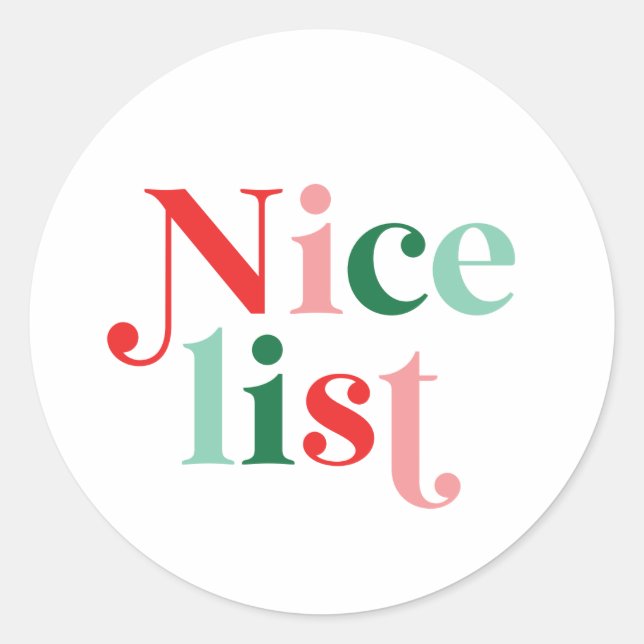 christmas nice list boho colorful modern font classic round sticker (Front)