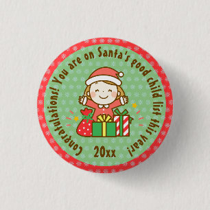 Christmas Nice List Kids Gift From Santa Clause Button