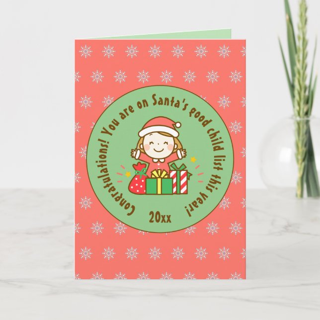 Christmas Nice List Kids Gift From Santa Clause Card (Front)