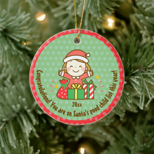 Christmas Nice List Kids Gift From Santa Clause Ceramic Ornament