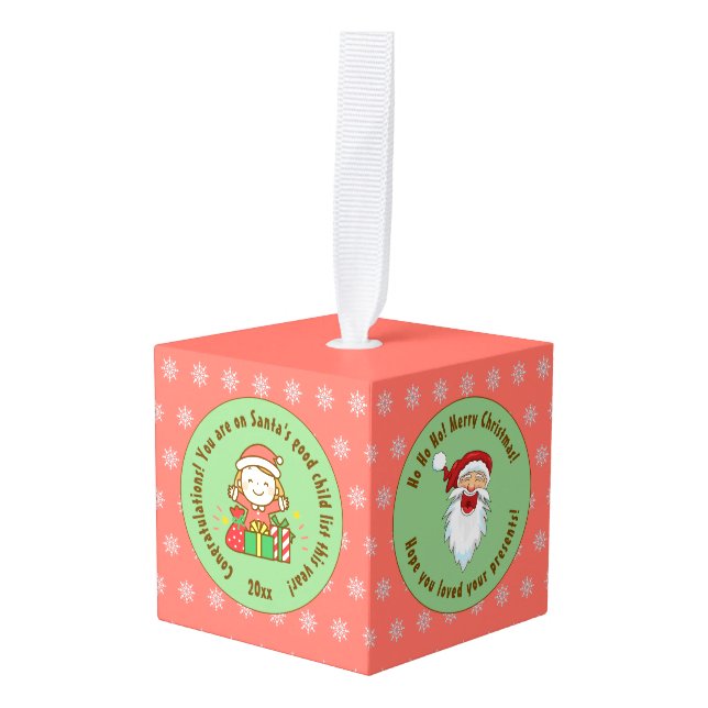 Christmas Nice List Kids Gift From Santa Clause Cube Ornament (Front Angled)