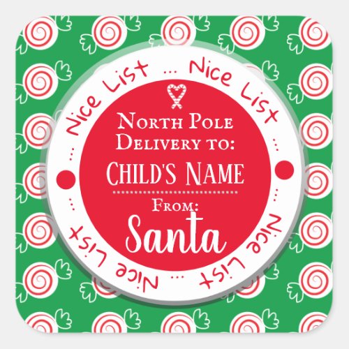 Christmas Nice List North Pole Custom Name Square Sticker