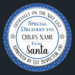 Christmas Nice List Official Custom Name Classic Round Sticker<br><div class="desc">Santa's Workshop Elf Inspector # any number and custom kids name. Fun stickers to add to kids gifts!</div>