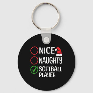 Christmas Nice Naughty Softball Player Christmas L Keychain