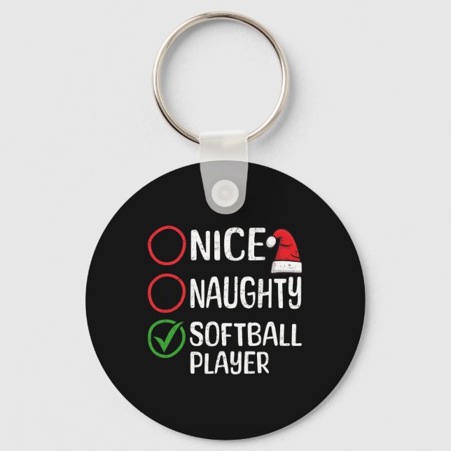 Christmas Nice Naughty Softball Player Christmas L Keychain (Front)