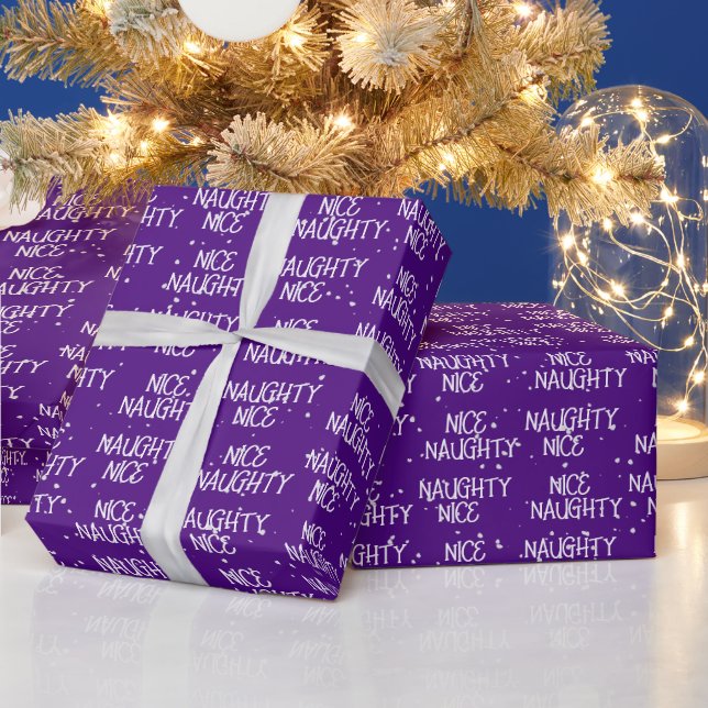 Christmas NICE NAUGHTY Text On Purple Wrapping Paper (Holidays)