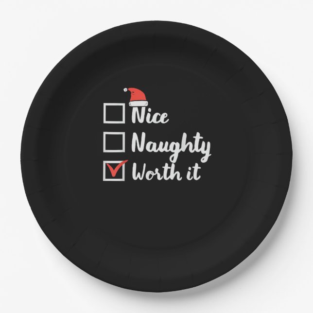 Christmas Nice Naughty Worth It Funny  Paper Plates (Front)