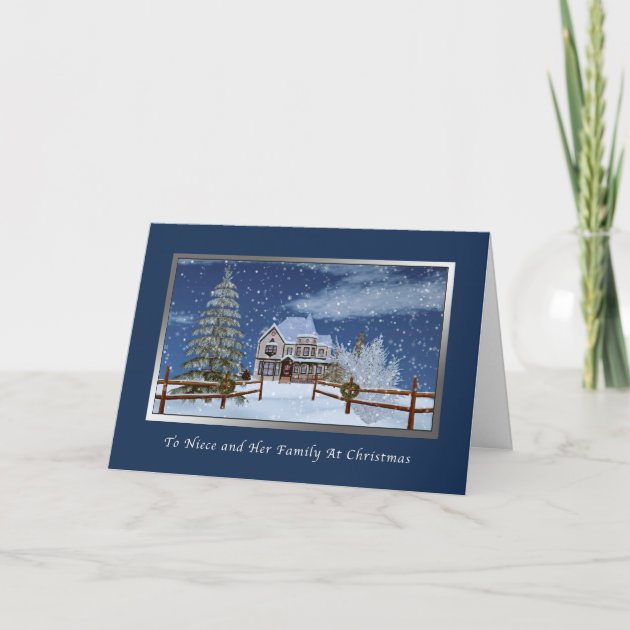 Christmas, Niece And Family, Snowy Winter Scene Holiday Invitation