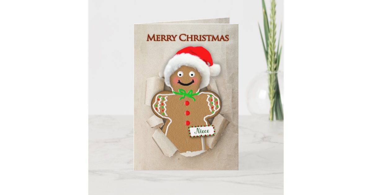 Christmas Niece Gingerbread Man Santa Hat Card Zazzle Com