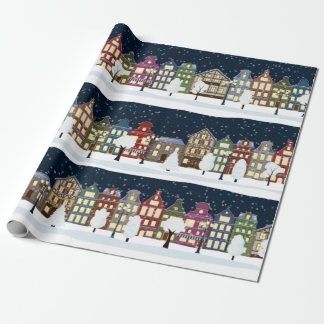 Christmas Night - City Snowfall Landscape Wrapping Paper