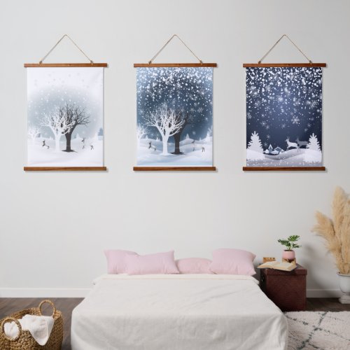 Christmas Night Fairy Tale Fantasy Forest Snow Hanging Tapestry