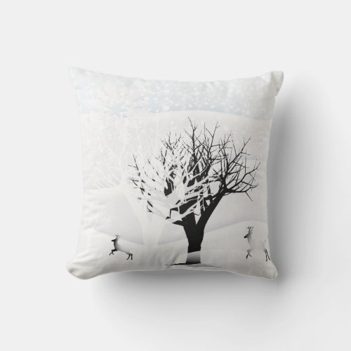 Christmas Night Fairy Tale Fantasy Forest Snow Throw Pillow