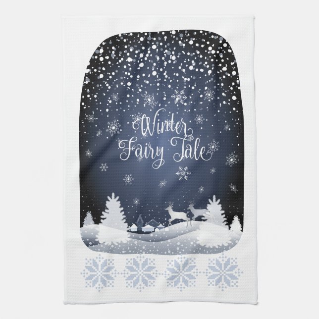 Christmas Night Fairy Tale Fantasy Snowy Forest Po Kitchen Towel (Vertical)
