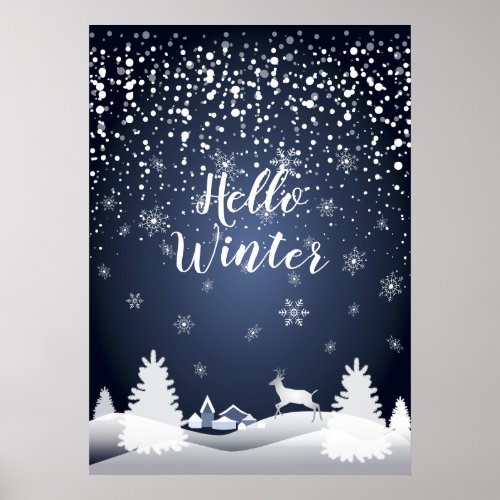 Christmas Night Fairy Tale Fantasy Snowy Forest Poster