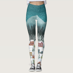 Christmas Night - Mountain City Snowfall Landscape Leggings