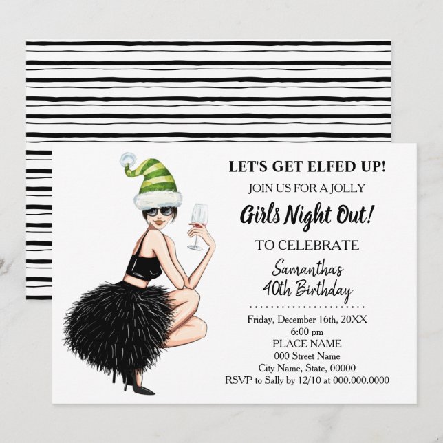 Christmas night out Lets Get Elfed Up Birthday Invitation (Front/Back)