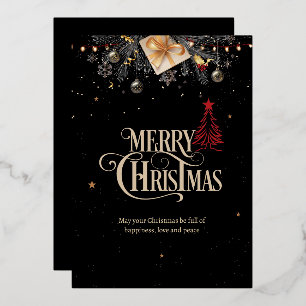 Christmas Night Party Invitation, Black And Gold Foil Holiday Card