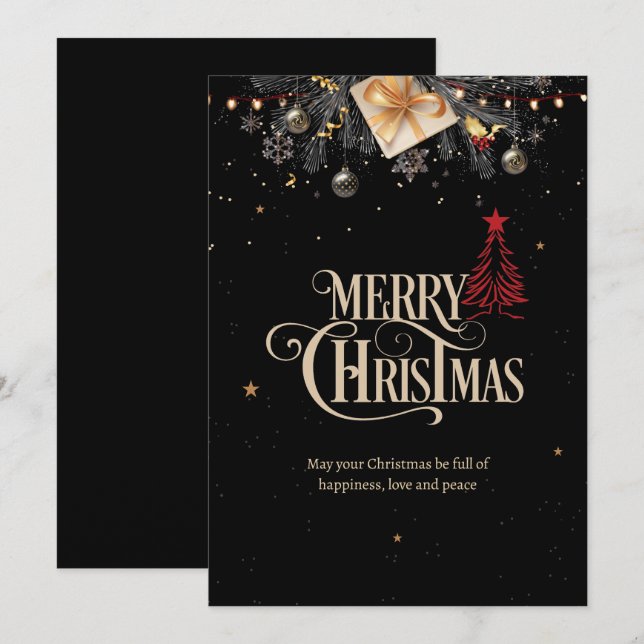 Christmas Night Party Invitation, Black And Gold  Invitation (Front/Back)