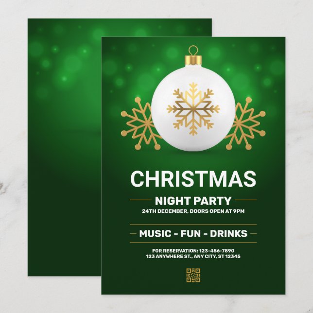 Christmas Night Party Invitation, Merry Christmas  Holiday Card (Front/Back)