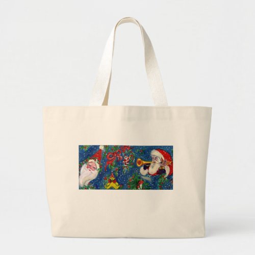 CHRISTMAS NIGHT Santa Bugler Large Tote Bag