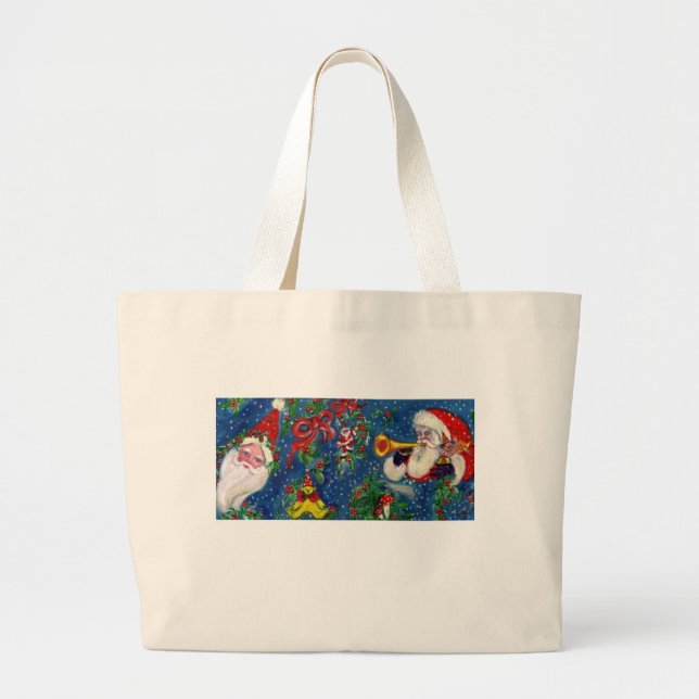 CHRISTMAS NIGHT Santa Bugler Large Tote Bag (Front)